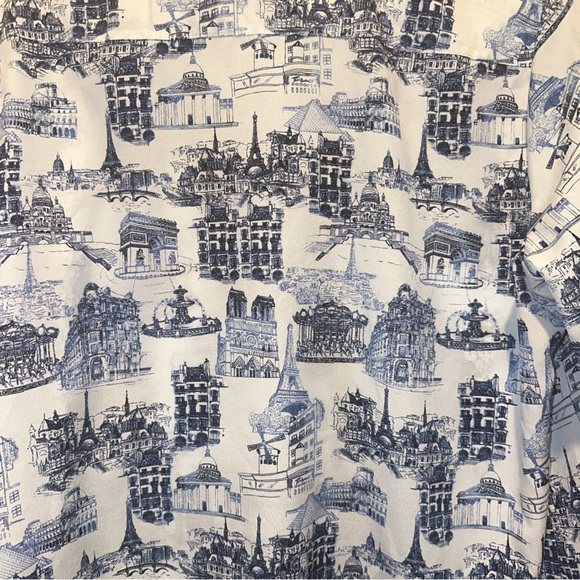 Karl Lagerfeld Womens Blouse XL Paris Print Button Up Roll Tab Parisian Scene - Picture 11 of 15